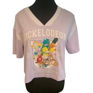 NICKELODEON CROPPED T-SHIRT GRAPHICS LAVENDER COTTON BLEND SIZE M